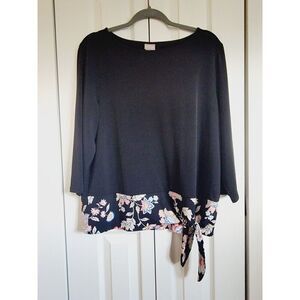 Chico's 2 Black Top Shirt Long Sleeve Hip Tie Slinky Stretch Size‎ Large